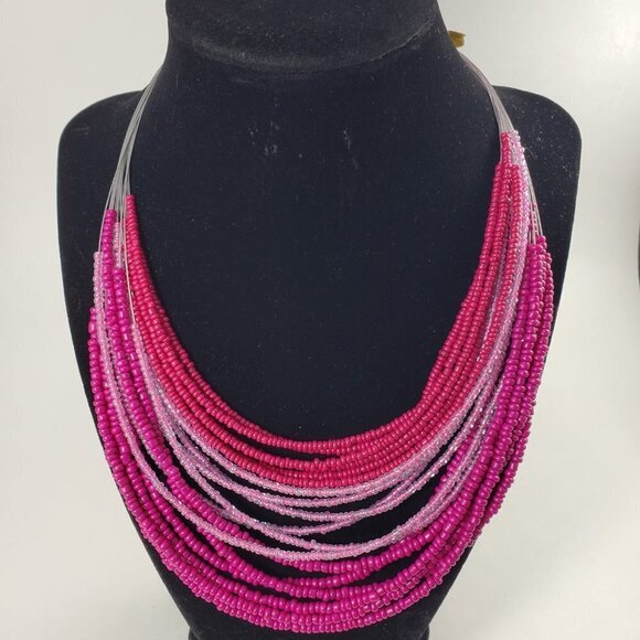 MIXIT Layered Beaded Necklace 20" – Luxe Pink Festival Statement Jewelry 20-in - Picture 6 of 11